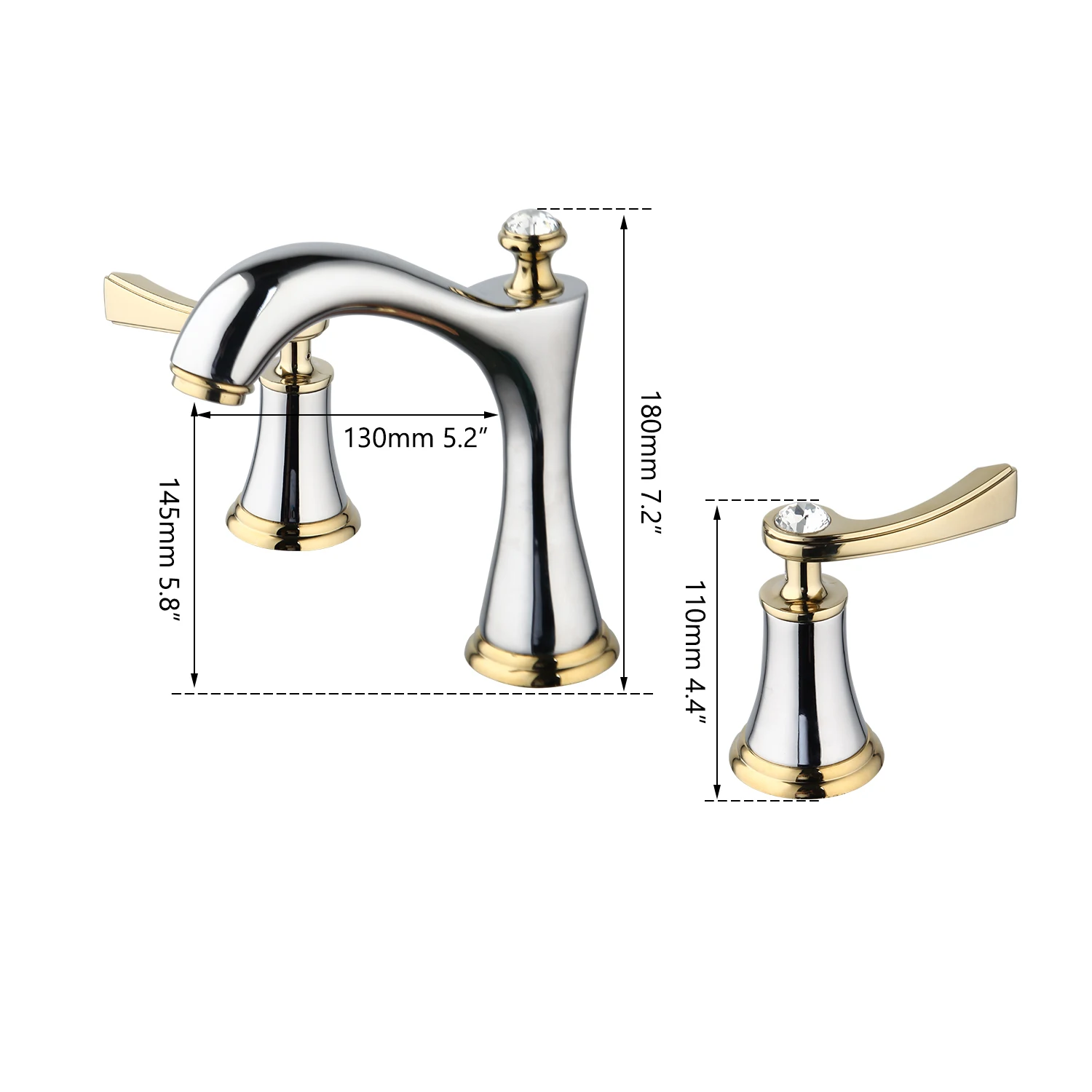 JIENI Chrome Brass Bathroom 3 Pcs Faucet Set Deck Mounted Stream 2 Handles Diamond Bathroom Bathtub Basin Sink Mixer Tap Faucet