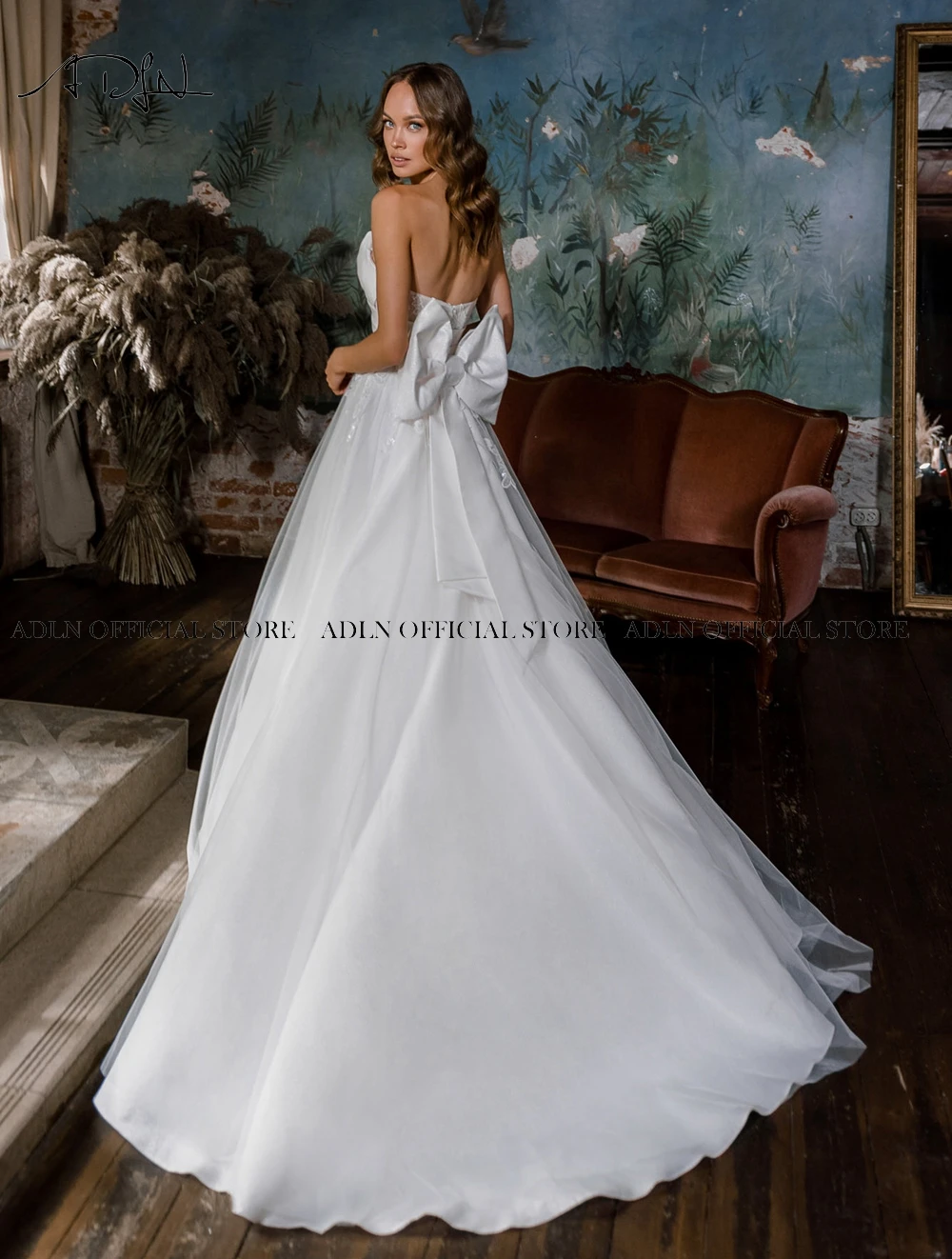 Adln Een Lijn Trouwjurk Met Boog Vestido De Novia Sweetheart Tulle Sweep Trein Plus Size Bruidsjurk