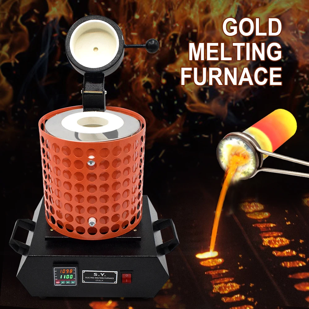 3KG Melting Furnace 1400W Forging Furnace 1100℃  for Processing Smelting Gold, Sterling Silver, Pure Copper and Aluminum