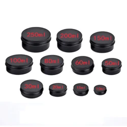 50Pcs Frosted Black Aluminum Jar 5/10/15/30/50/80/100ML Lip Oil Cosmetic Eye Cream Cans Refillable Batom Lotion Tin Container