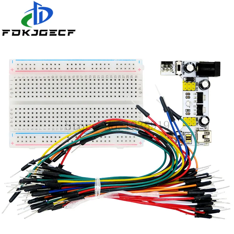 MB102 Breadboard Micro Usb Power Supply Module + 400 Tie Points Holes Universal Solderless PCB Breadboard + 65pcs Jumper Wires