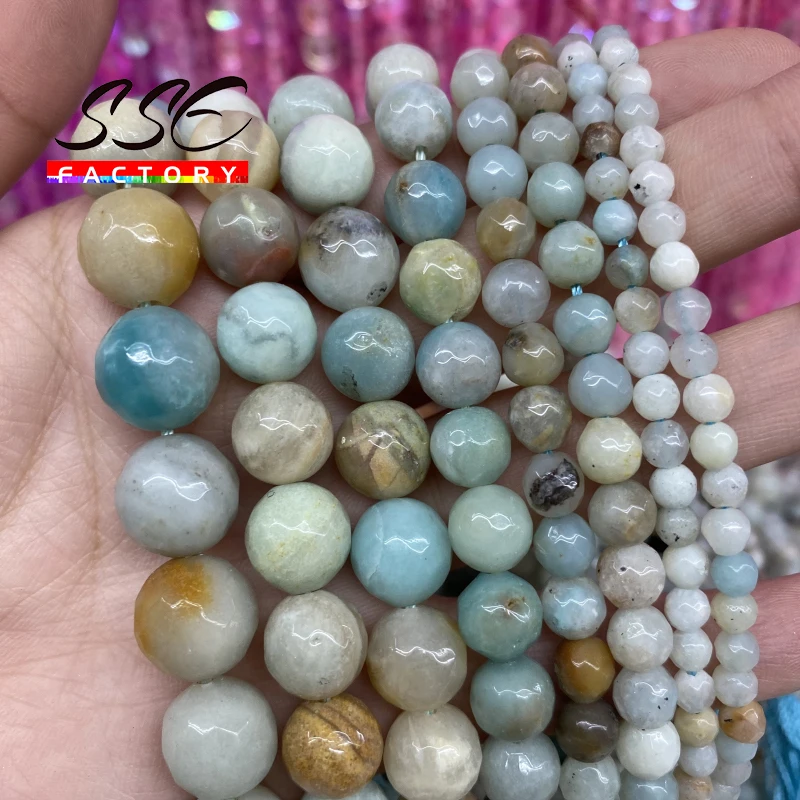 

Natural Faceted Amazonite Stone Beads Round Loose Bead For Jewelry Making DIY Bracelets Pendant Necklace wholesale 15" 4mm -12mm