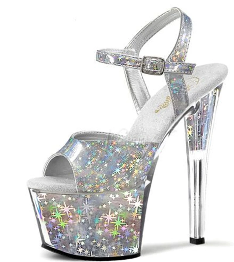 Rncksi 20cm shoes with shining stars, high heels for pole dancers to practice dancing, shoes for performance dresses.