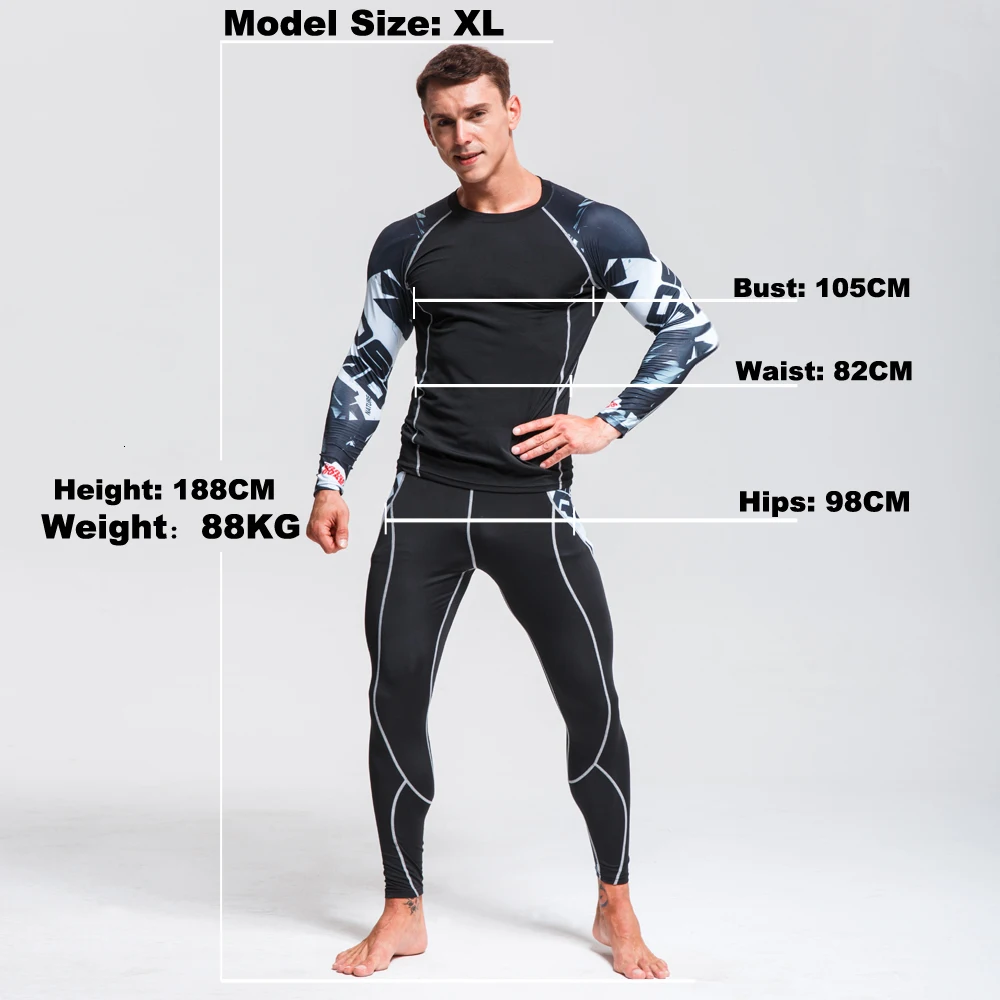 Track suit gym Man Workout Warm Sweat suit Jogging skin care kits rashgarda MMA long sleeves Compression leggings male set  4xl