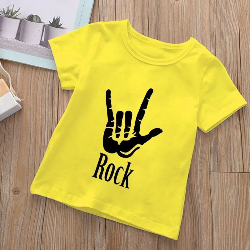 Kawaii Children Clothing Cartoon T Shirt For Kids Summer Top Tees Boys Girls Funny Skull Rock Gesture Anime Tshirt O-neck Unisex