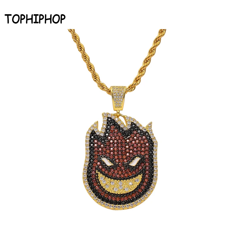 

TOPHIPHOP Spitfire Pendant Necklace Iced Out Chain Gold Color With Tennis Chain With Cubic Zircon Men's Hip hop Rock Jewelry
