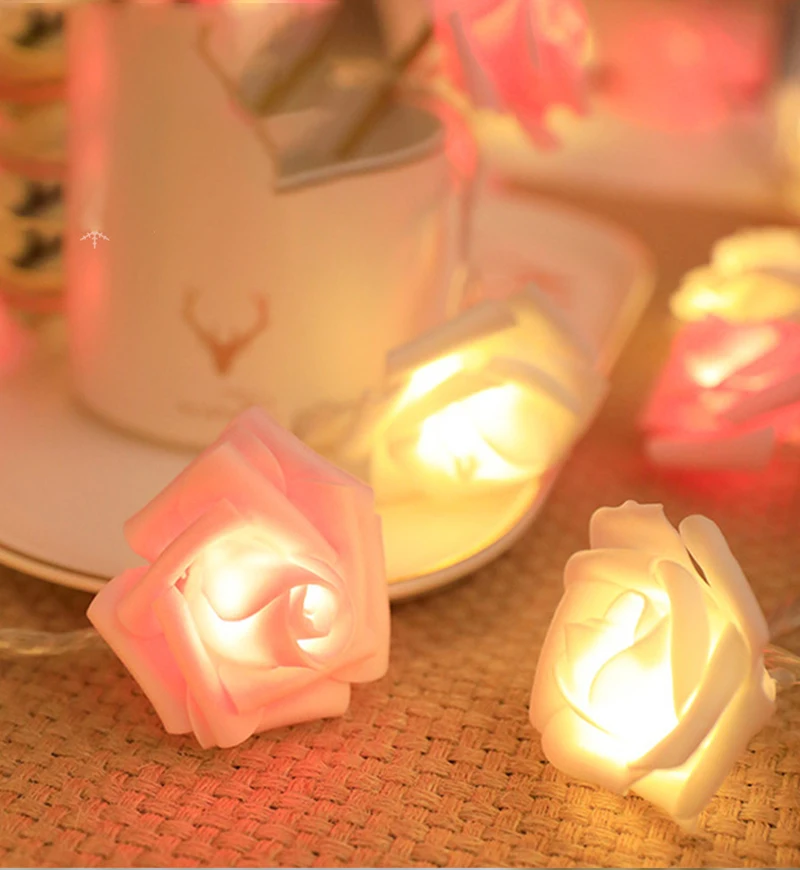 Festive Lights Rose Fairy Lights White Battery Operated with Timer 20 LEDs Warm White 3.8 m