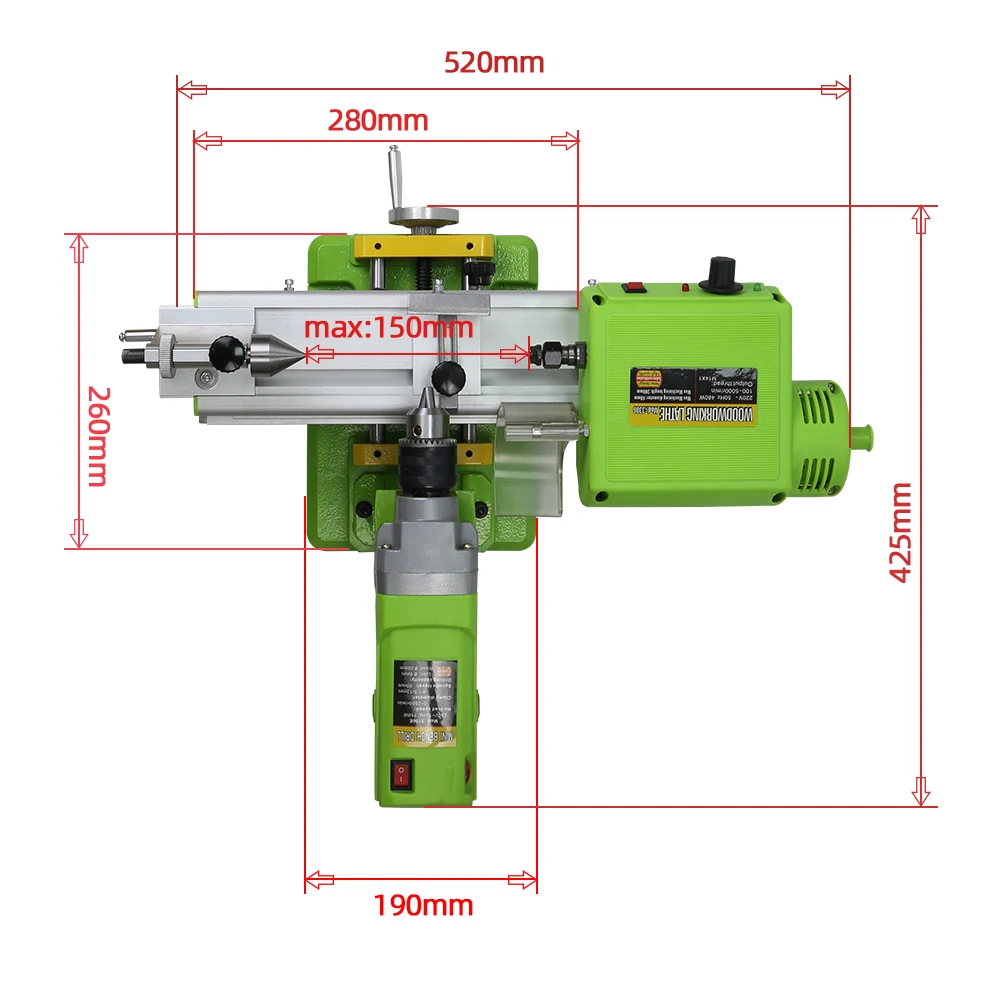 ALLSOME BG-3309 Mini Wood Lathe Machine Variable-Speed Benchtop Woodworking Lathe Rotary Tool Buddha Pearl Grinding Polishing DI