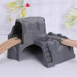 Plastic Grey Double Tunnel Wooden Train Track Accessories Tunnel Track Train Slot Wood Railway Toys Bloques De Construccion