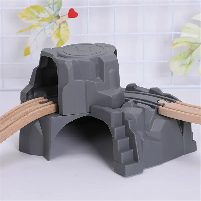 Plastic Grey Double Tunnel Wooden Train Track Accessories Tunnel Track Train Slot Wood Railway Toys Bloques De Construccion