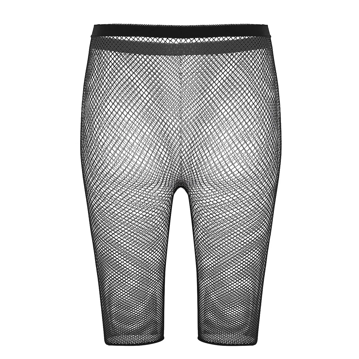 Sexy Women Adults Fishnet Mesh See Through High Waisted Knee Length Legging Half Pants for Legging Pants Nightwear