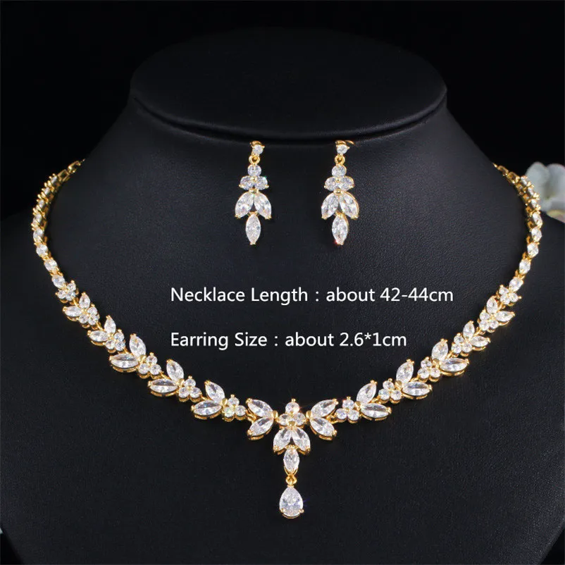 CC Jewelry Sets For Women Olive Branch Design Water Drop Fine Gift Brides Popular Wedding Party Necklace Earring Set T0133