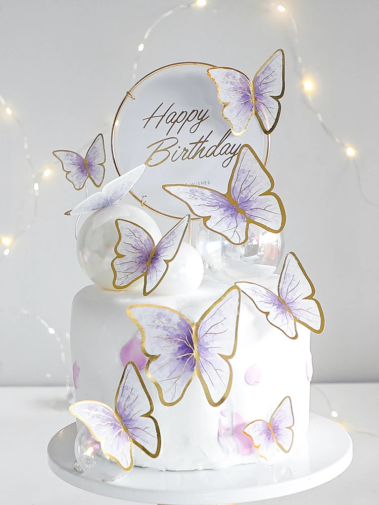 Happy Birthday Decorative Butterflies for Party Cake Decoration Princess Girl Wedding Cake Toppers Dessert Butterfly Decor 3d