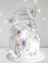 Happy Birthday Decorative Butterflies for Party Cake Decoration Princess Girl Wedding Cake Toppers Dessert Butterfly Decor 3d