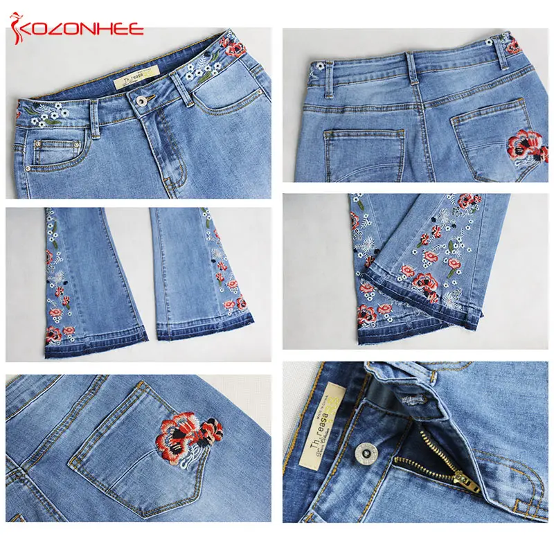 Embroidery Stretching Flare Jeans Women Stretching Bell-Bottoms Jeans For Girls Trousers for women Jeans Large Size A#k97