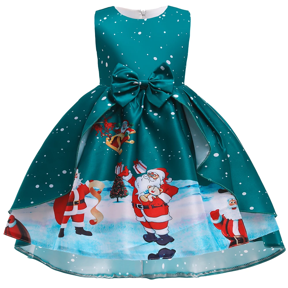 Christmas Dress For Kids Girl Print Santa Claus Princess Dresses New Year Baby Girls Party Dress Children Cosplay Costume 3-10Y