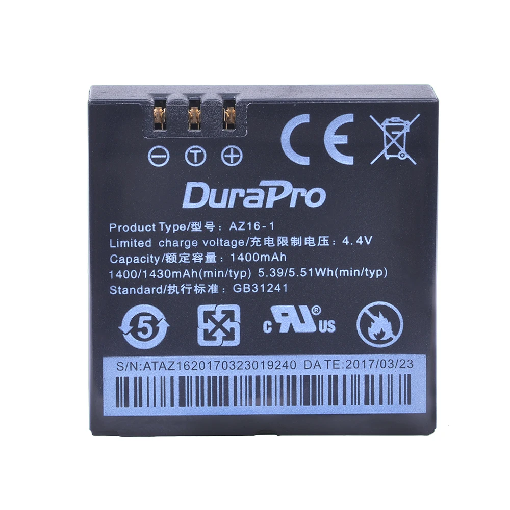 1pc 3.85v 1400mAH Xiaomi YI 4K Batteries AZ16-1 AZ16 Replacement Li-ion battery for Xiaoyi Action 2 Camera Rechargeable Battery