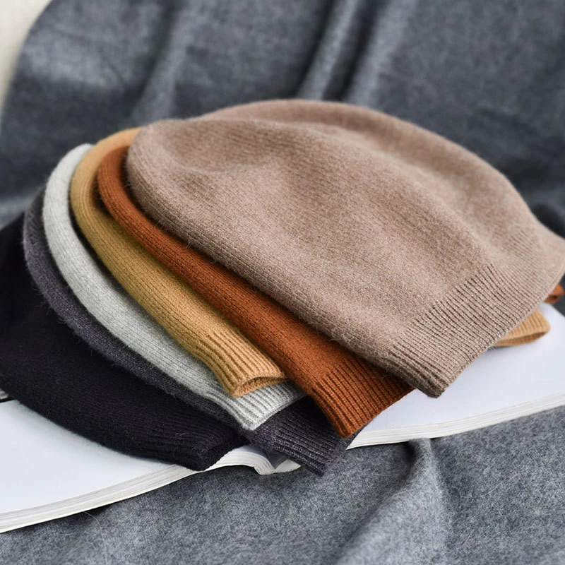 2021 New Unisex Autumn winter solid color real cashmere beanies skullies best matched cashmere man woman Warm skullies