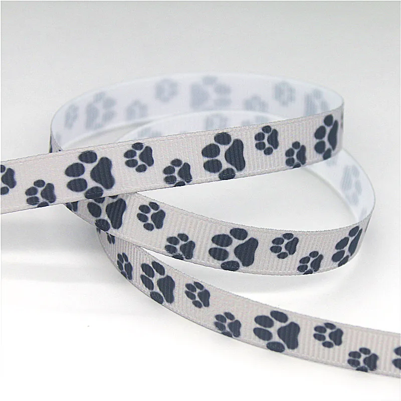 DHK 3/8\'\' 5yards Dog Paw printed grosgrain ribbon Accessory hairbow headwear DIY decoration 9mm C1926