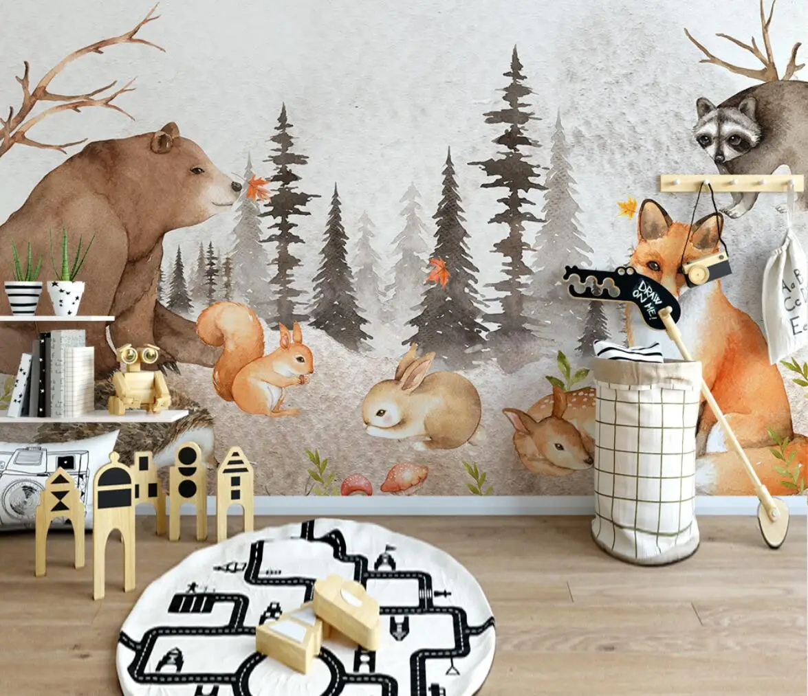 Custom wallpaper mural forest elk bear children\'s room kindergarten background wall home decoration living room 3d wallpaper