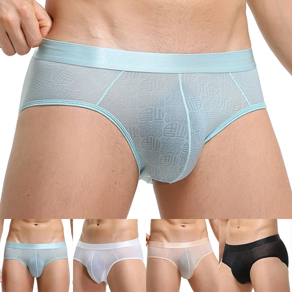 Men\'s Seamless Underpants Ultra-Thin Underwear Men Sexy Breathable Briefs Ice Silk Panties Pouch Low Waist Soft Bikini