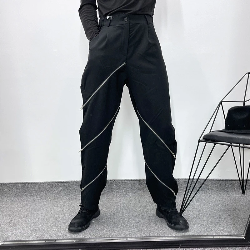 

2021 Original spring and autumn fashion men's dark multi-zipper design loose casualpants M-6XL large size straight pants