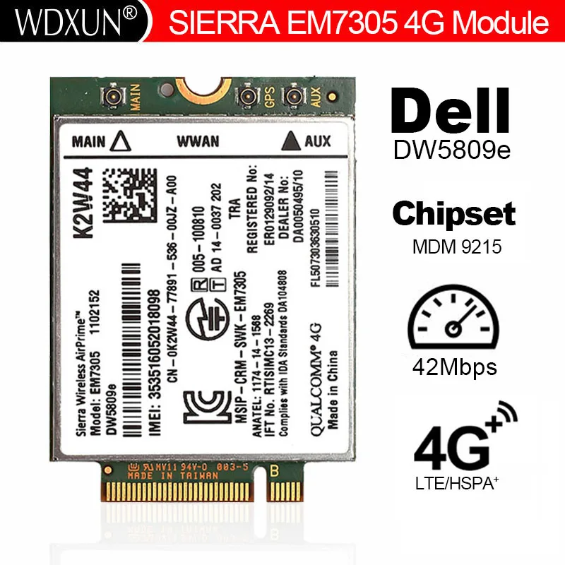 100% Original EM7305 DW5809e GOBI5000 4G LTE Module NGFF wwan card for DELL Latitude  7214 7350 7414 Venue 8 Pro 5855 5056