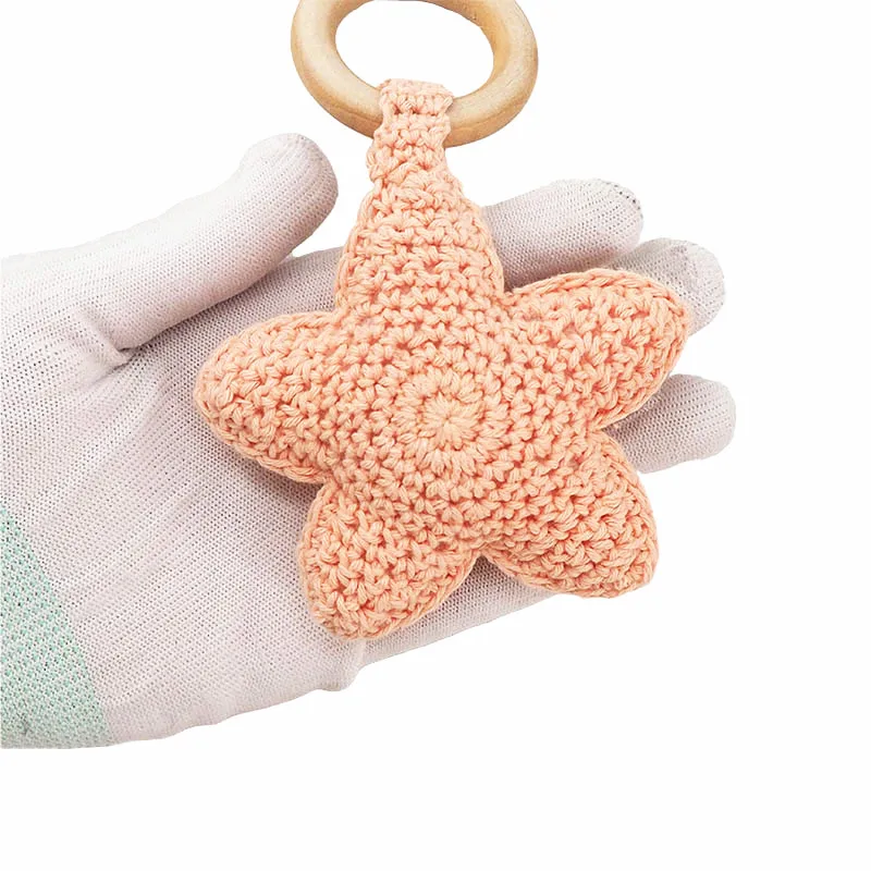 Chenkai 1PCS Crochet Star Nature Wood Ring Pacifier Dummy Teether Grasper DIY Infant Sensory Bite Jewelry Baby Teethering Toy