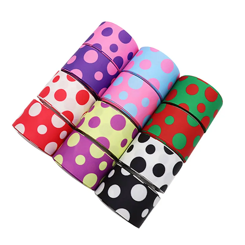 

38mm Heat Transfer Bohemian Polka Colorful Dots Printed Grosgrain Ribbon 10Yards