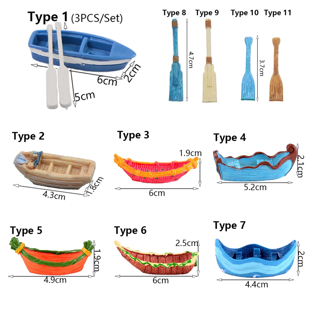 Artificial Small Boat And Paddle Small Ornament DIY Material Bryophyte Micro Landscape Meaty Plants Miniatures Figurine Garden