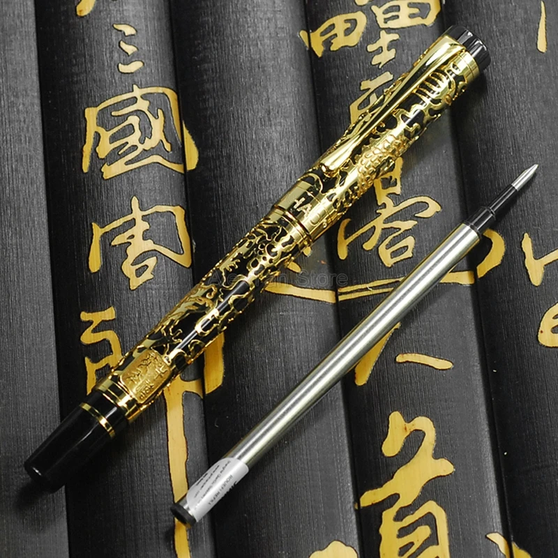 Imagem -04 - Jinhao 5000 Vintage Metal Rollerball Caneta Dragão Textura Escultura Preto & Dourado Negócio para Escritório Escola Suprimentos