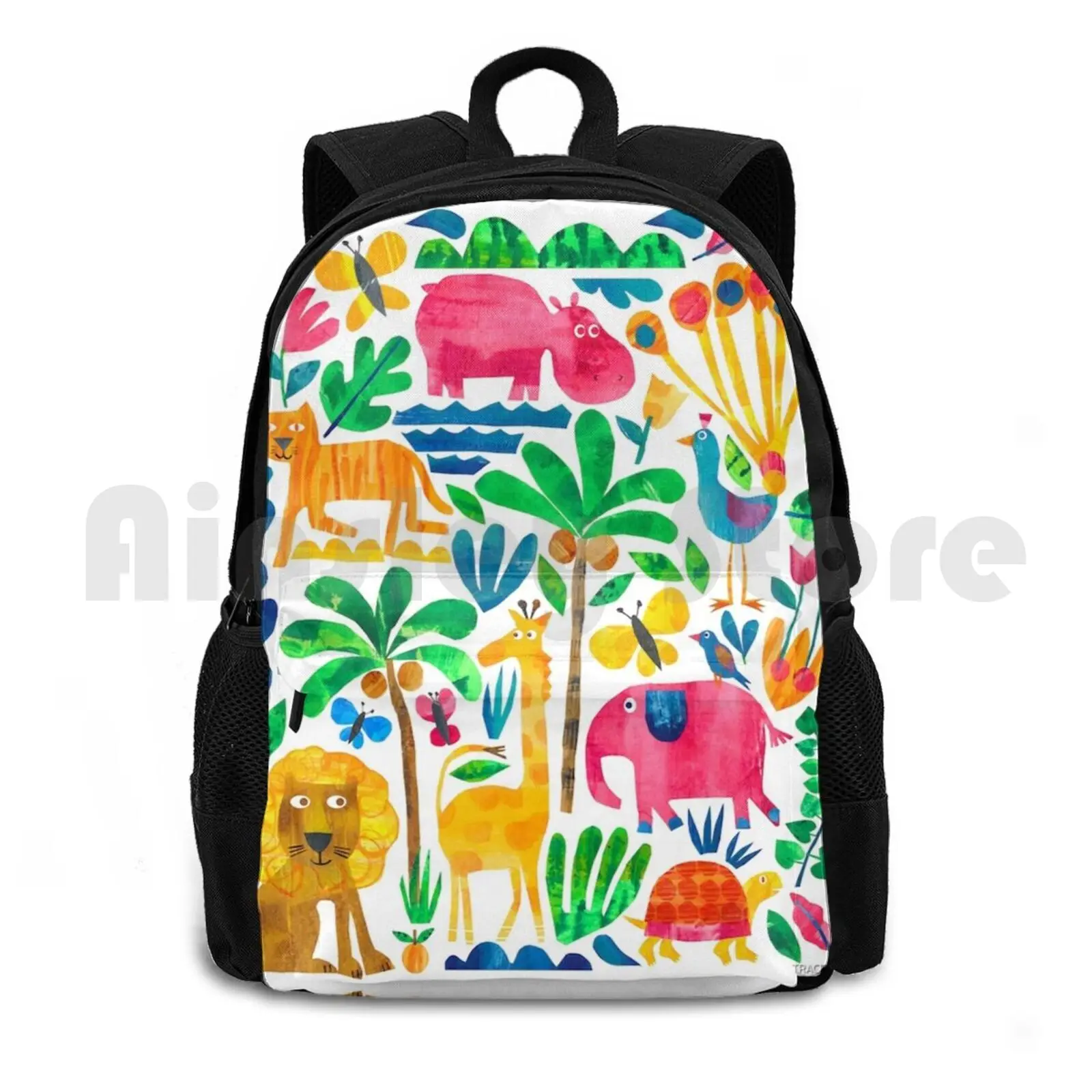 

Jungle Fun открытый походный рюкзак для верховой езды, скалолазания, спортивная сумка, животные, джунгли, коллаж, Cutpaperart, тропические дети