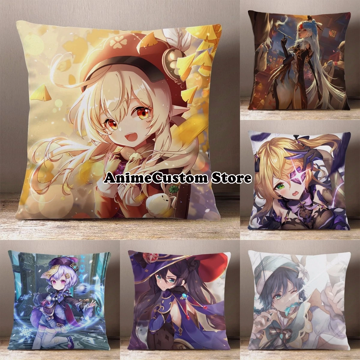 Game Genshin Impact Klee Barbatos Mona Qiqi Jean Gunnhildr Square Throw Pillow Siesta Dakimakura Dakimakura Back Cushion Gift