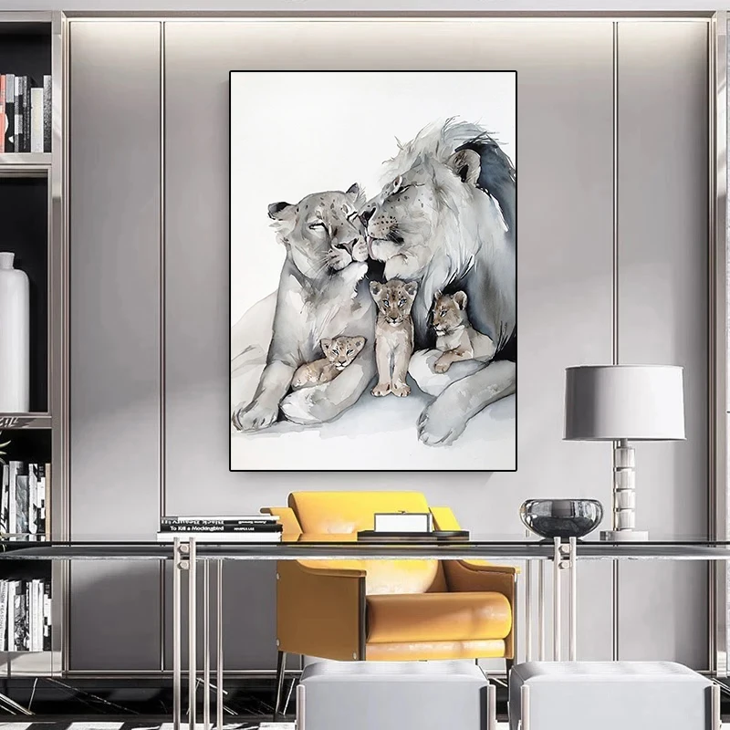 Modern Animal Poster Lion Family Canvas Art Paintings Prins Wall Art Pictures for Living Room Home Wall Decoration Cuadros