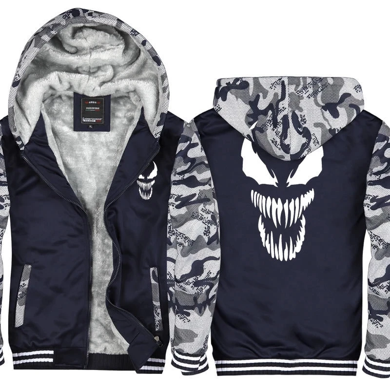 Venom Cosplay Kostuum Lichtgevende Sweatshirt Sportkleding Streetwear Hoodie Hooded Mannen Dikker Rits Trainingspak Winterjas Jas