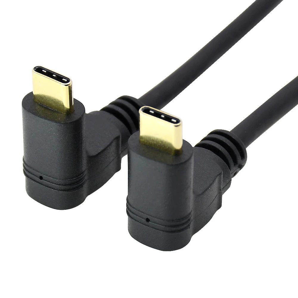 USB3.1 GEN2 10Gbps usb c cable gold plated connector 90 degree angle type-c male to type c male data and fast charge cable  1ft