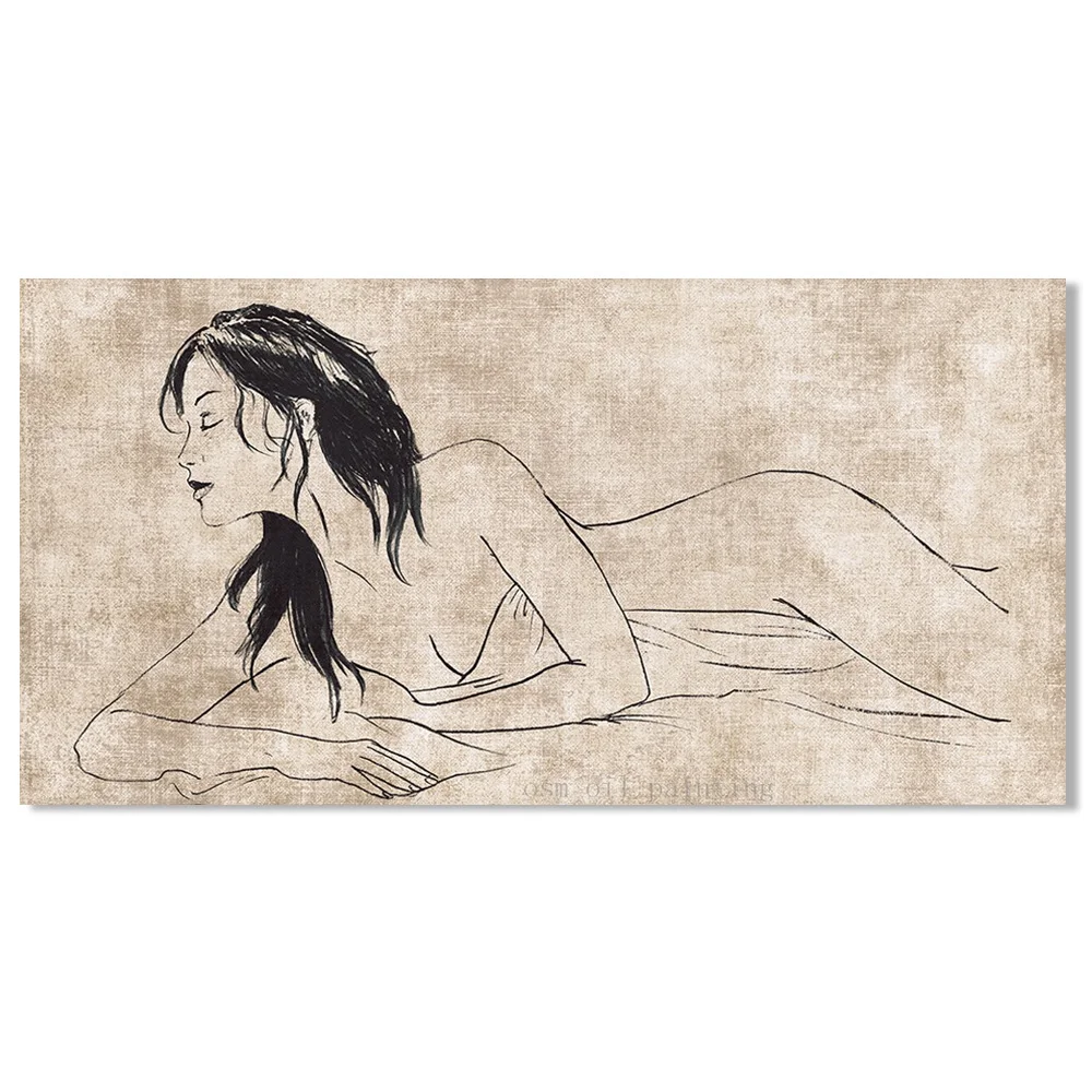 

Printed Canvas Painting Beautiful Sexy Nude Woman in the Bed Wall Artwork Canvas Printings Bedroom Decoration Spray Oil Painting