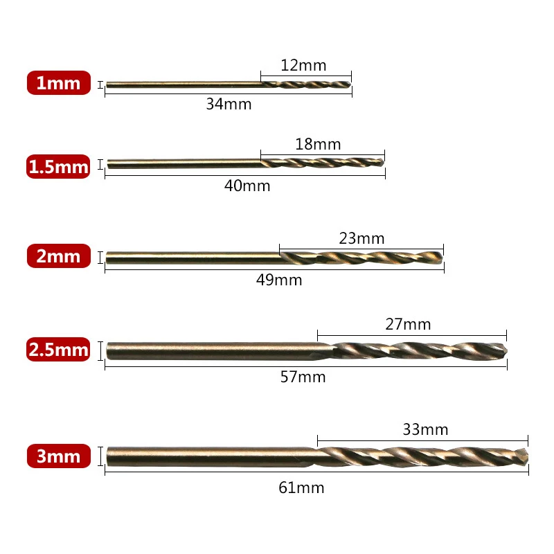 13/50PCS HSS Ti-plated Twist Bit Titanium Coated Drill Bits Tool For Woodworking Plastic And Aluminum 1mm 1.5mm 2mm 2.5mm 3mm