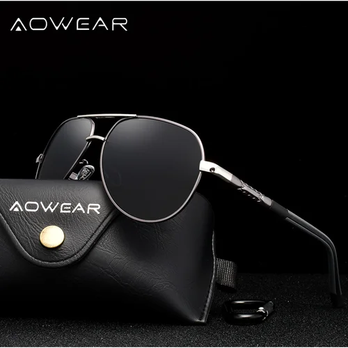 Imagen 2 del producto AOWEAR, gafas de sol clásicas de aviación para hombre, gafas de sol polarizadas de aluminio Retro, gafas de espejo de conducción de diseñador de marca para hombre