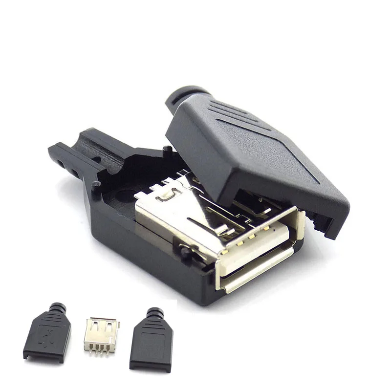 3 in 1 Type A Female male mirco USB 2.0 Socket 4 pin Connector Plug Black Plastic Cover DIY Connectors Type-A Kits 1pcs 10pcs