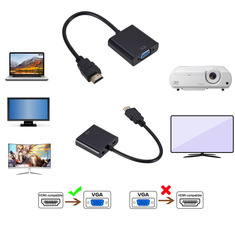 HDMI-compatible TO VGA Adapter Cable Male To Famale Converter 1080P VGA Jack 3.5 AUX Cable USB Power For PC Laptop projector TV