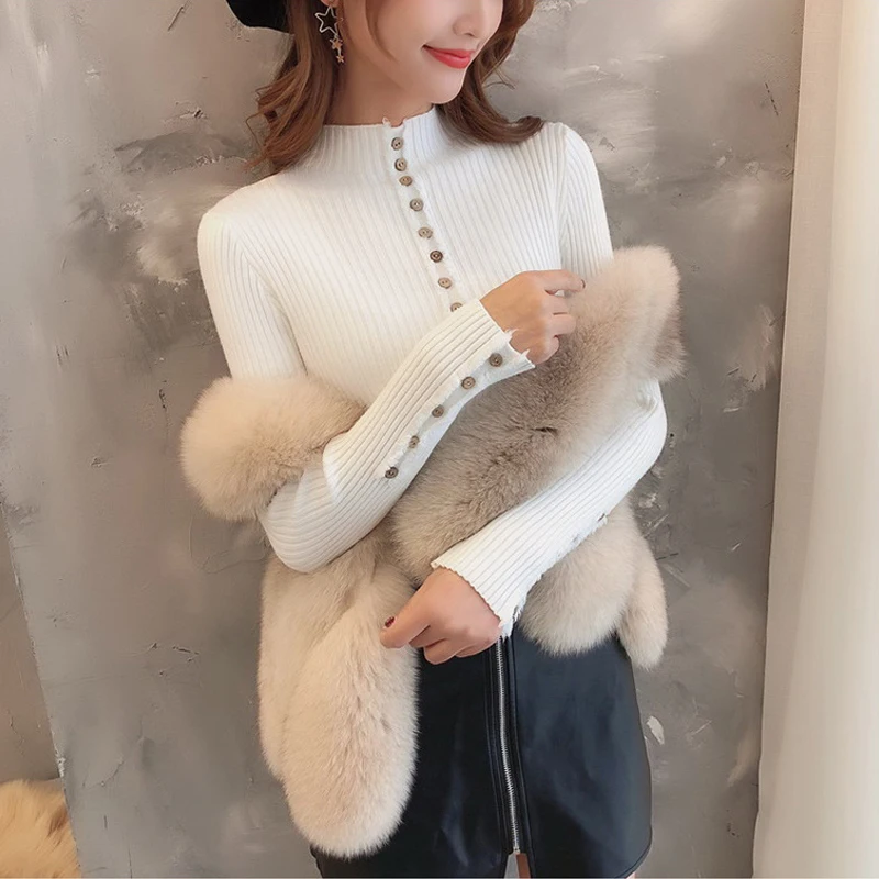 Autumn Winter women‘s sweaters pullovers long sleeve button O-neck chic Sweater Female Slim knit top soft jumper casual  tops