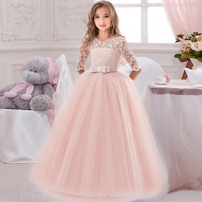 Teens White Lace Princess Bridesmaid Party Dresses Kids Dress For Girls Children Pageant Wedding Gown Evening Christmas Costume