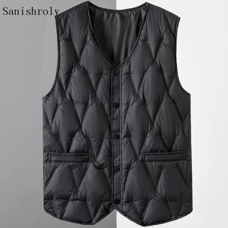 Warm White Duck Down Vest Coat 2021 Autumn Winter Men's V Neck Down Vests Jacket Male Short Sleeveless Waistcoat Plus Size 4XL