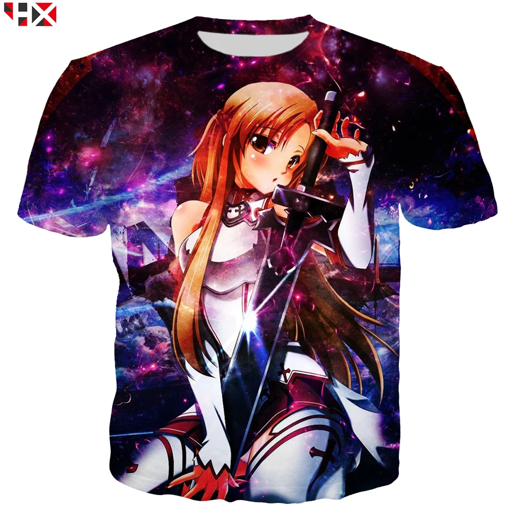 Summer 3D Print Sword Art Online Men T Shirt Asuna Harajuku T Shirts Men/women Short Sleeve Hip Hop Streetwear Tops S70