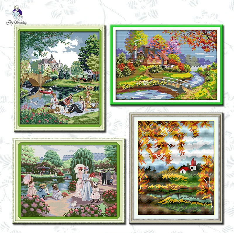 

Joy Sunday Scenery Pattern Cross Stitch Kit 11CT Printed Fabric14CT Counted Canvas DIY Embroidery Handmade Needlework Gifts Sets