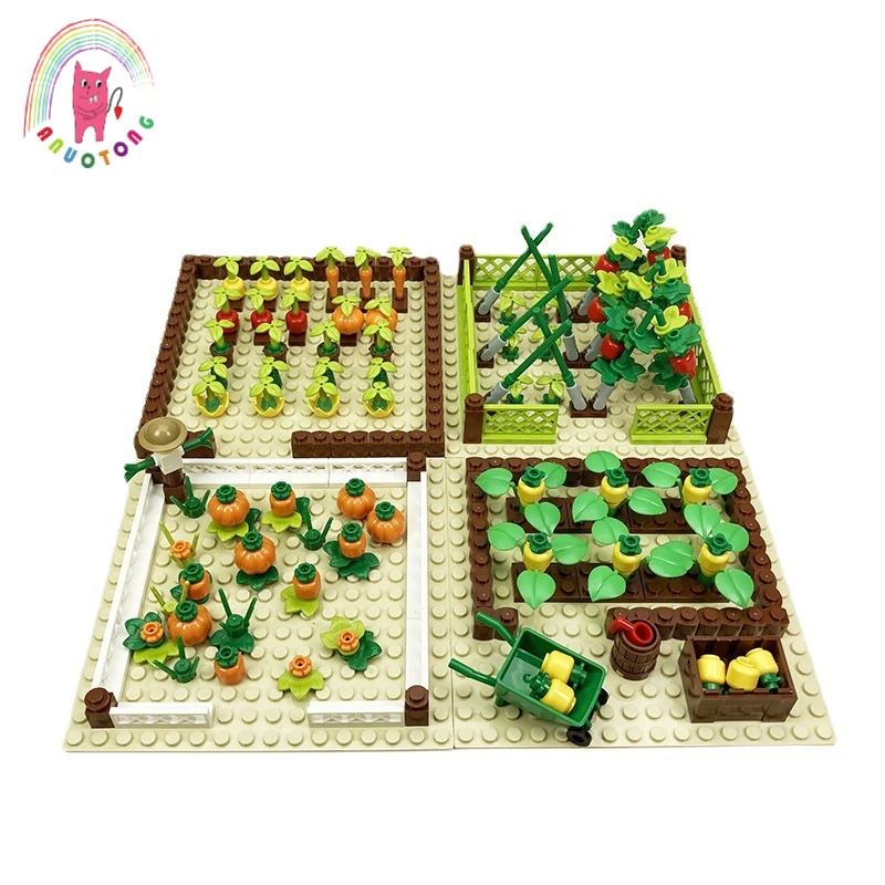 Farm Animal Vegetable Assembly Building Block DIY Toy MOC Piglet Doghouse Cowshed Scene Corn Carrot Compatible Bricks Kids Gift