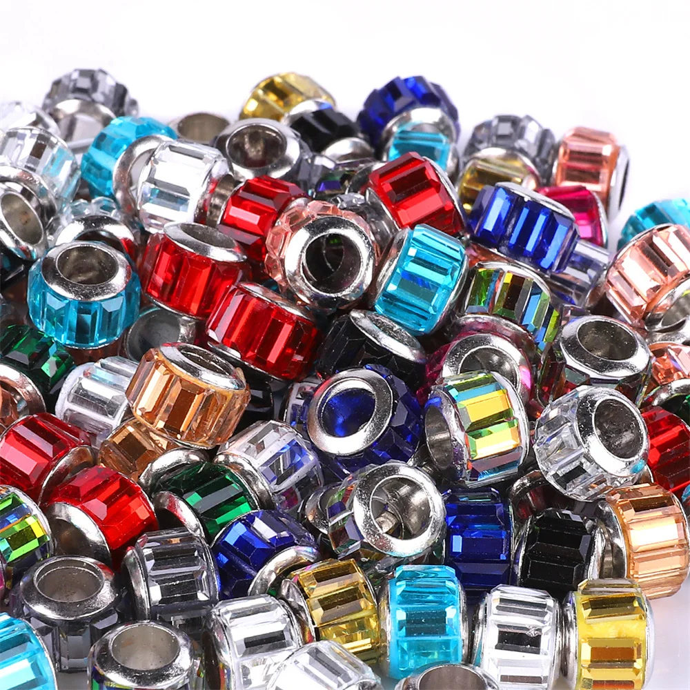 10 Pcs Red Color Stripe Resin Murano Big Hole European Spacer Beads Fit Pandora Bracelet Charms Stopped Clip Beads DIY Jewelry