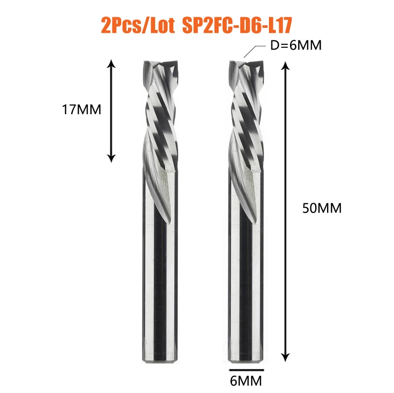 Dreanique 2 stks/partij CNC Twee Spiraal Fluiten Compressie End Mill Houtwerk UP & DOWN Carbide Frees Tool Router bit