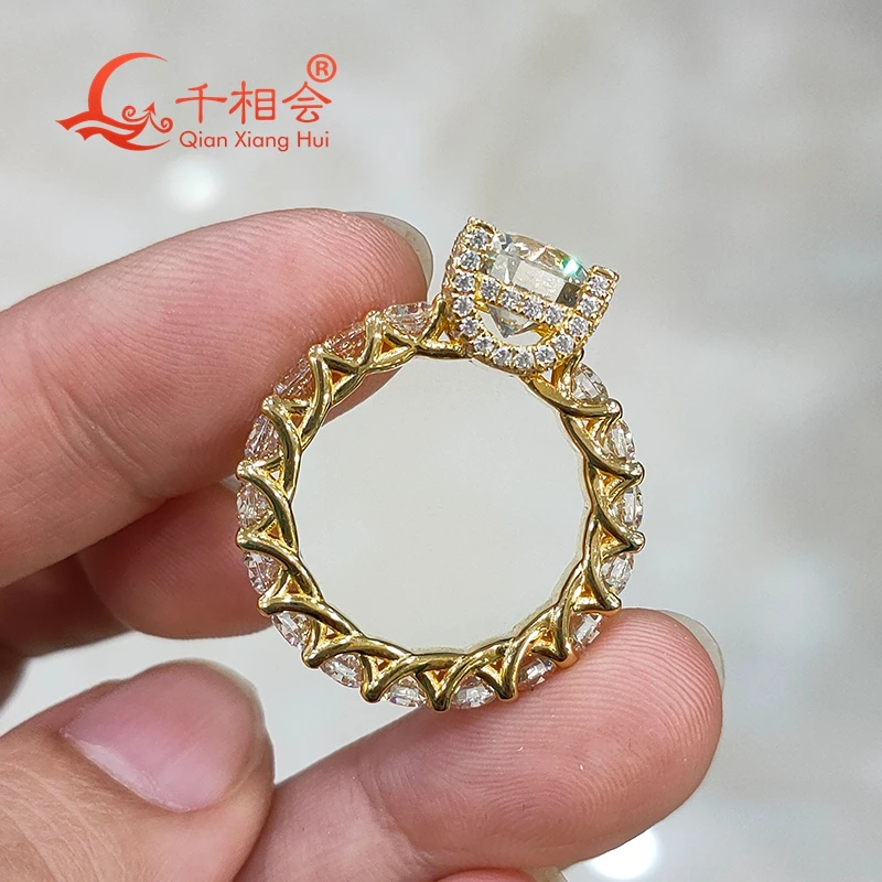 yellow gold plated 925 silver 9mm  round with melee D VVS  white moissanite  full band setting Ring Jewelry Rings